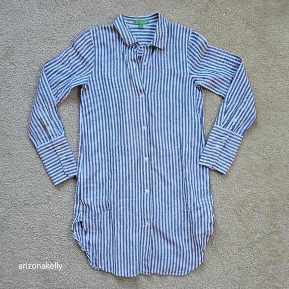 J. Crew Tops - NWOT J. Crew Linen Cotton Button Down Tunic Coverup Shirt Blue White Stripe XXS